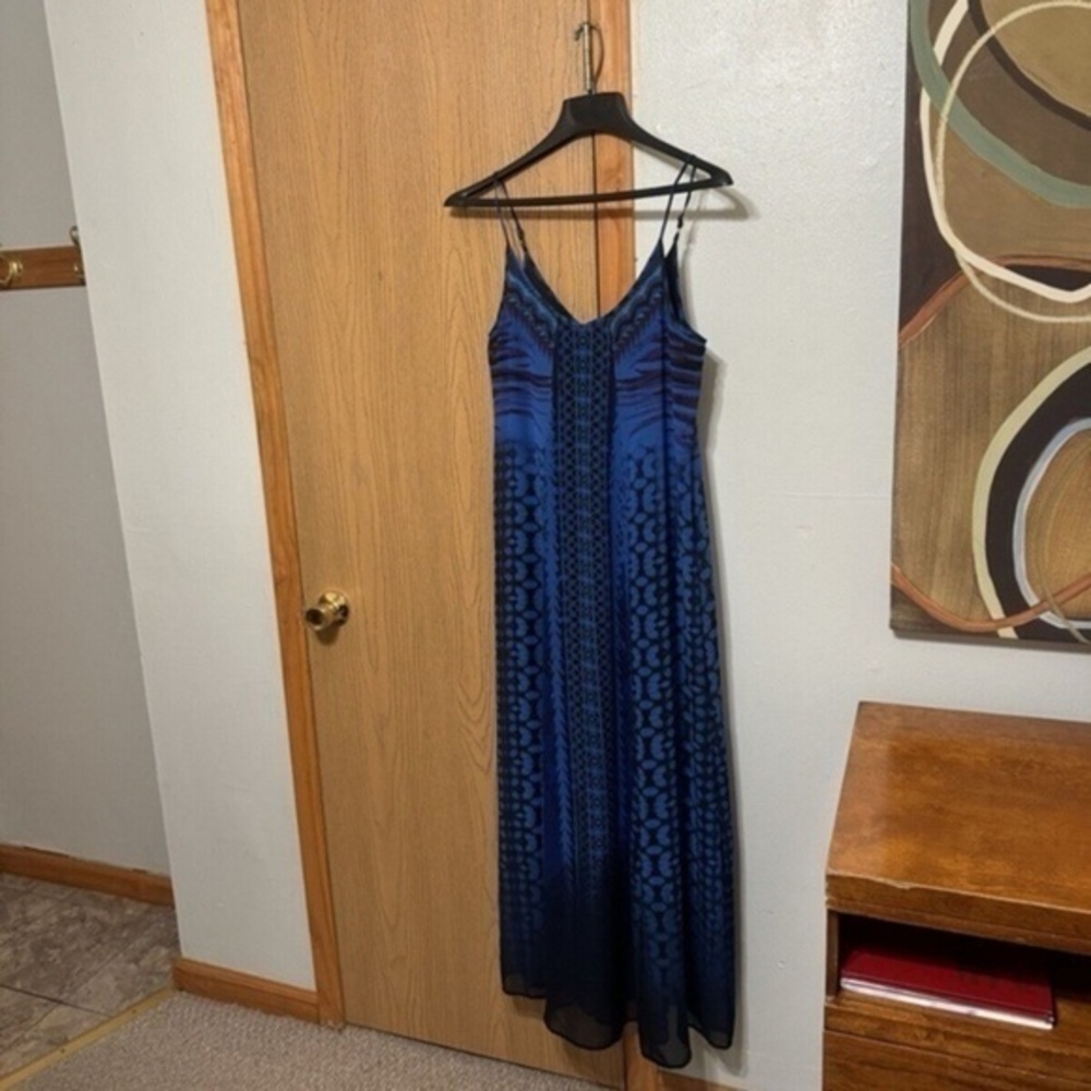 Express Small Blue w/Geometric Print Sleeveless Maxi Dress - EUC